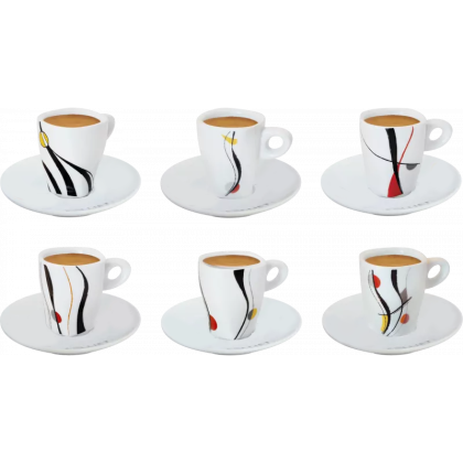 Set de 6 Tasses à Café/Thé avec Dessous de Tasses en Porcelaine Blanche